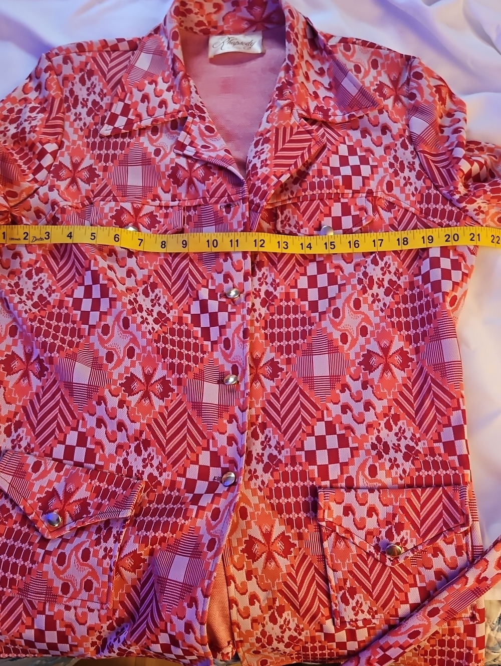 Vtg 70s Belted Blazer Jacket Rhapsody by Glazier Geometric Opt Art Top - Picture 10 of 11